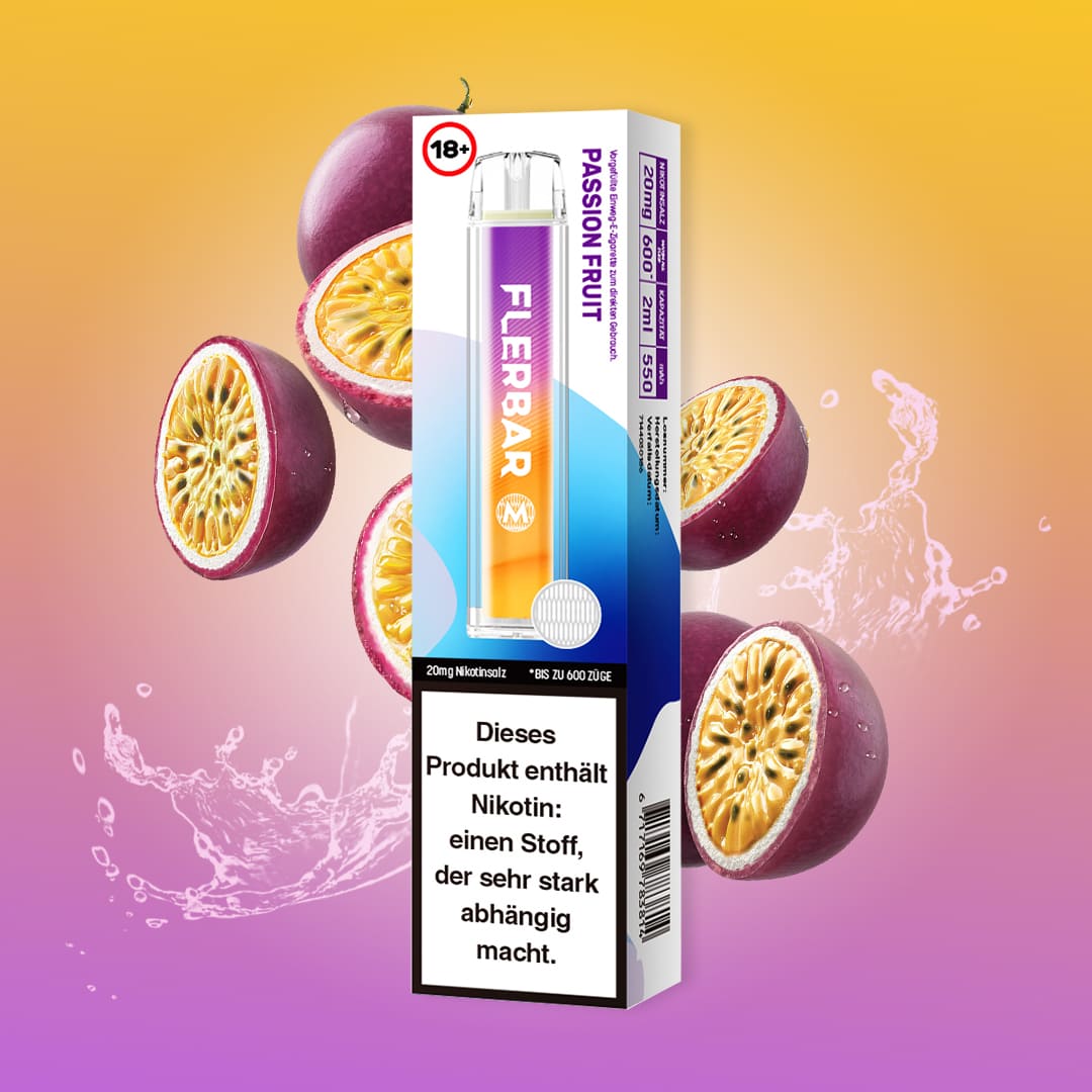 Flerbar 600 Passionfruit – Einweg-E-Zigarette bis 600 Züge, 20 mg/ml, Vape 18+